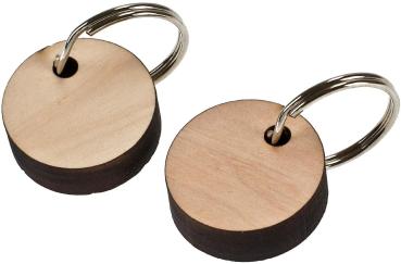 Holz Schlüsselanhänger - Erle massiv - rund D 3,3 cm / Stärke 1,2 cm - lasergeschnitten