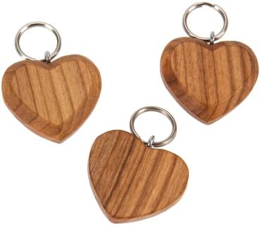Flacher Holz-Schlüsselanhänger aus geölter Kirsche - Herzform - 3,9 x 3,7 x 0,9 cm